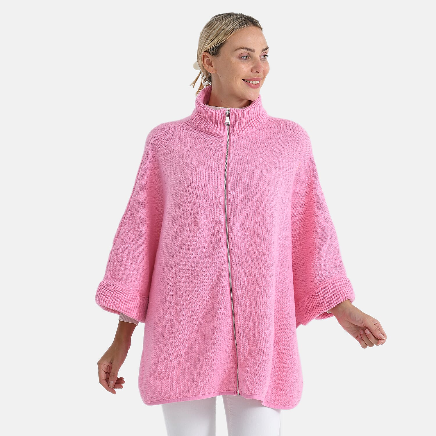 - Maisi High-Tie Zipper Jacket-Cardigan (One Size 8 to 26) (One Size) - Pink