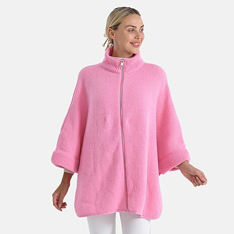 - Maisi High-Tie Zipper Jacket-Cardigan (One Size 8 to 26) (One Size) - Pink