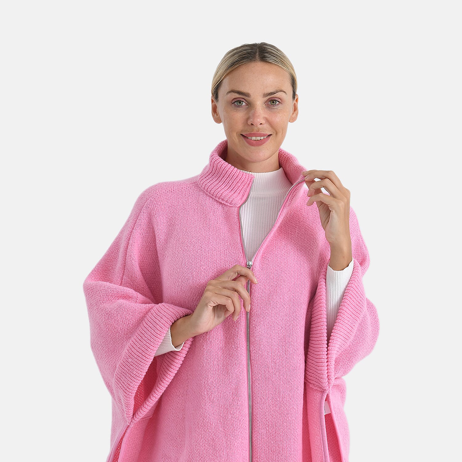 - Maisi High-Tie Zipper Jacket-Cardigan (One Size 8 to 26) (One Size) - Pink