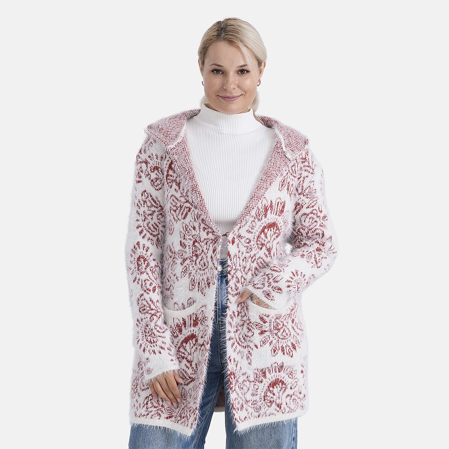 - Maisi Patterned Coatigan (Free Size, 8 to 20) - Red - White