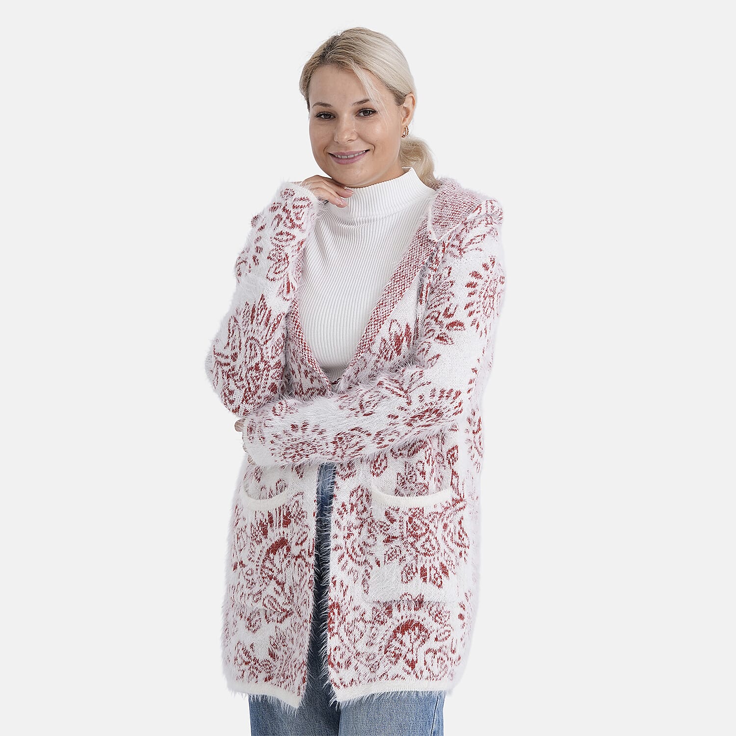 - Maisi Patterned Coatigan (Free Size, 8 to 20) - Red - White