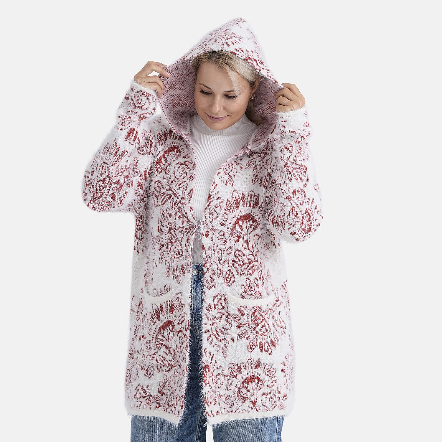 - Maisi Patterned Coatigan (Free Size, 8 to 20) - Red - White