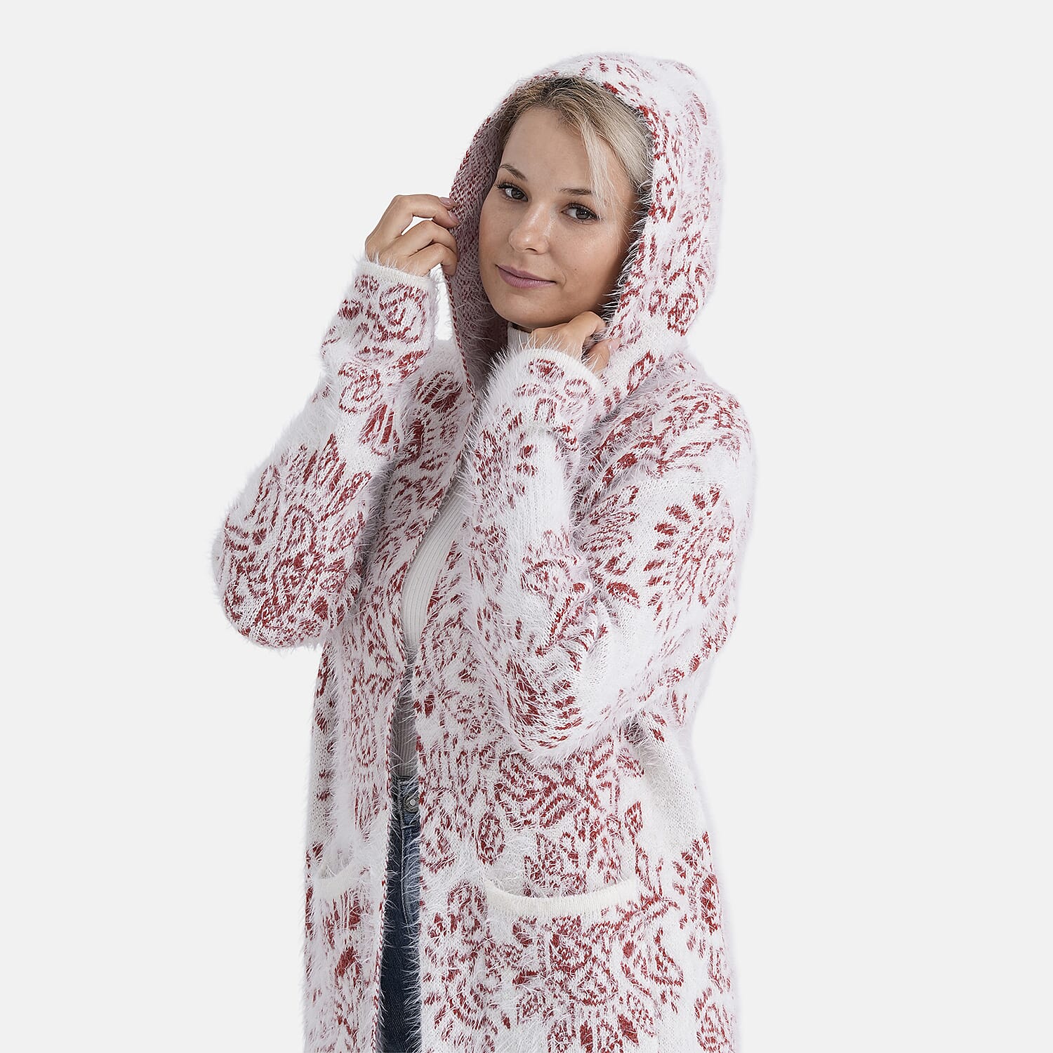 - Maisi Patterned Coatigan (Free Size, 8 to 20) - Red - White