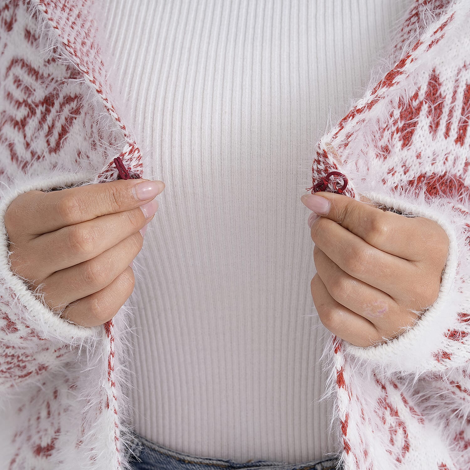 - Maisi Patterned Coatigan (Free Size, 8 to 20) - Red - White