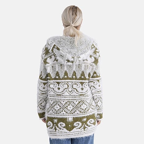 - Maisi Patterned Coatigan (Free Size, 8 to 20) - White - Green