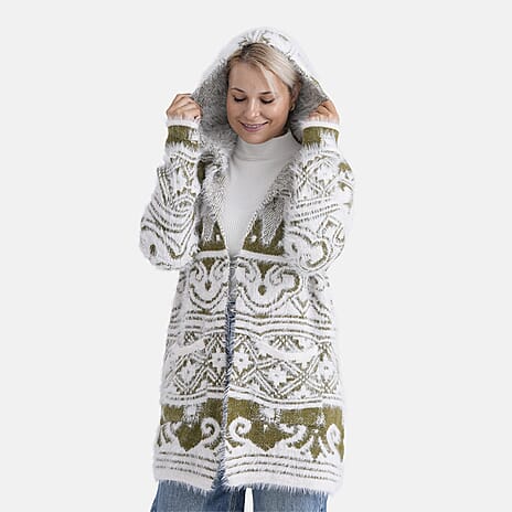 - Maisi Patterned Coatigan (Free Size, 8 to 20) - White - Green