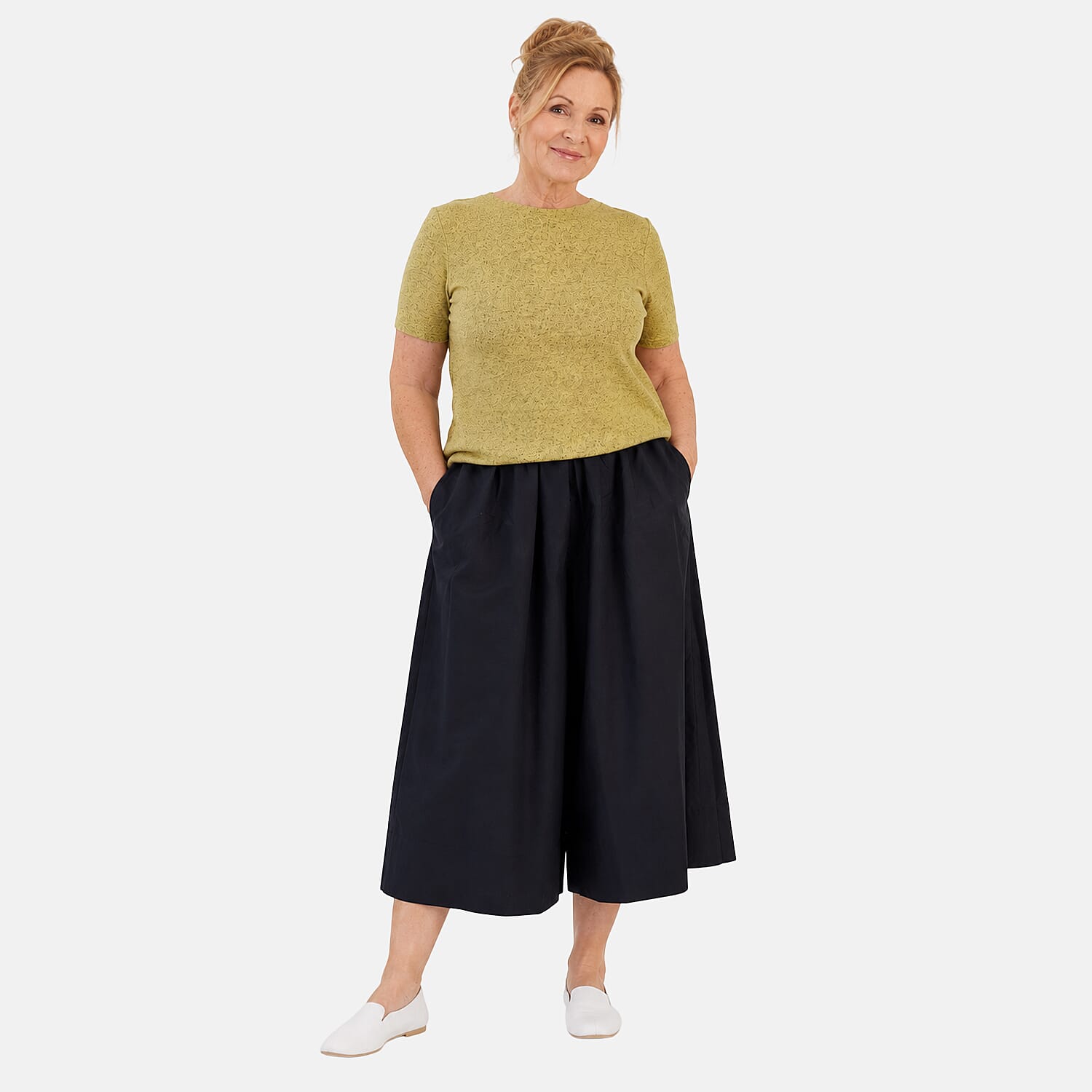 La Marey Brushed Short Sleeve Top & A-Line Pleated Skirt Hybrid Dress (Size L, 16-18) - Yellow And Black