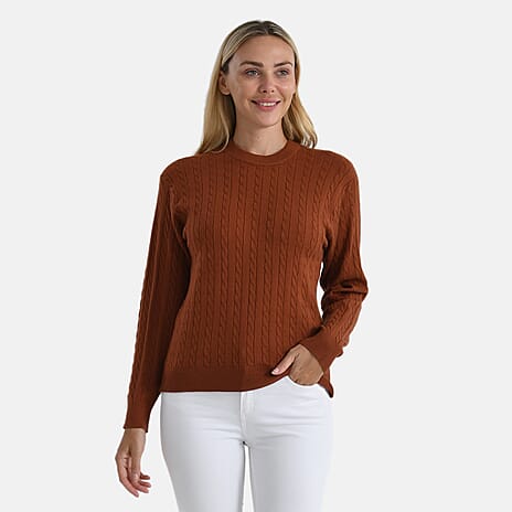 Designer Inspired - Maisi Cable Knit Jumper (Size M) - Brown