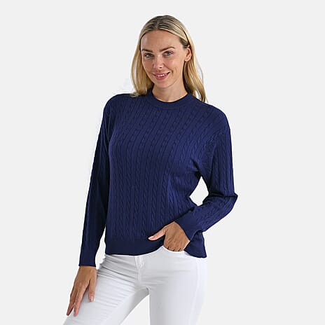 Designer Inspired - Maisi Cable Knit Jumper (Size XL) - Navy