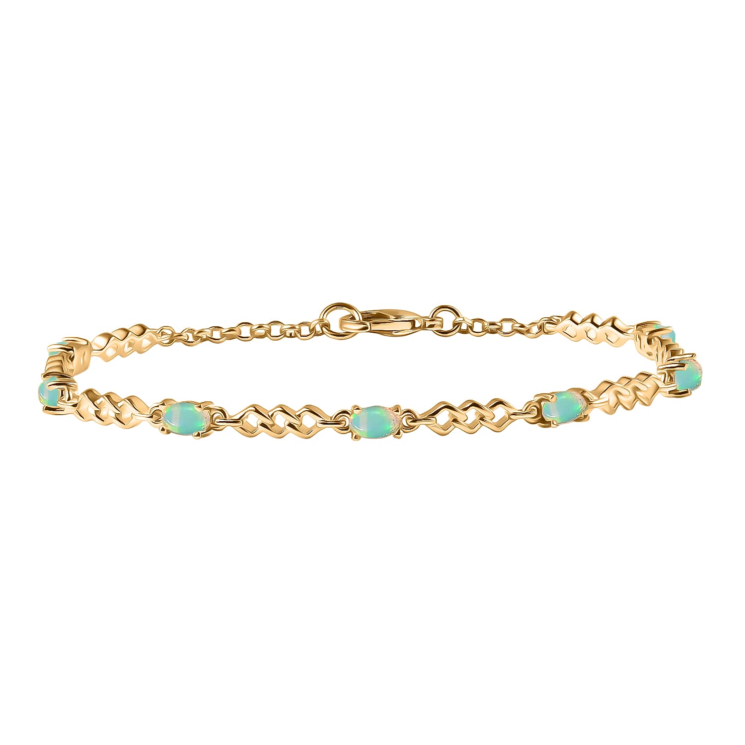 Ethiopian Opal Line Bracelet 1 Row (Size 7.5) in Yellow Gold Plated 1.22 Ct.