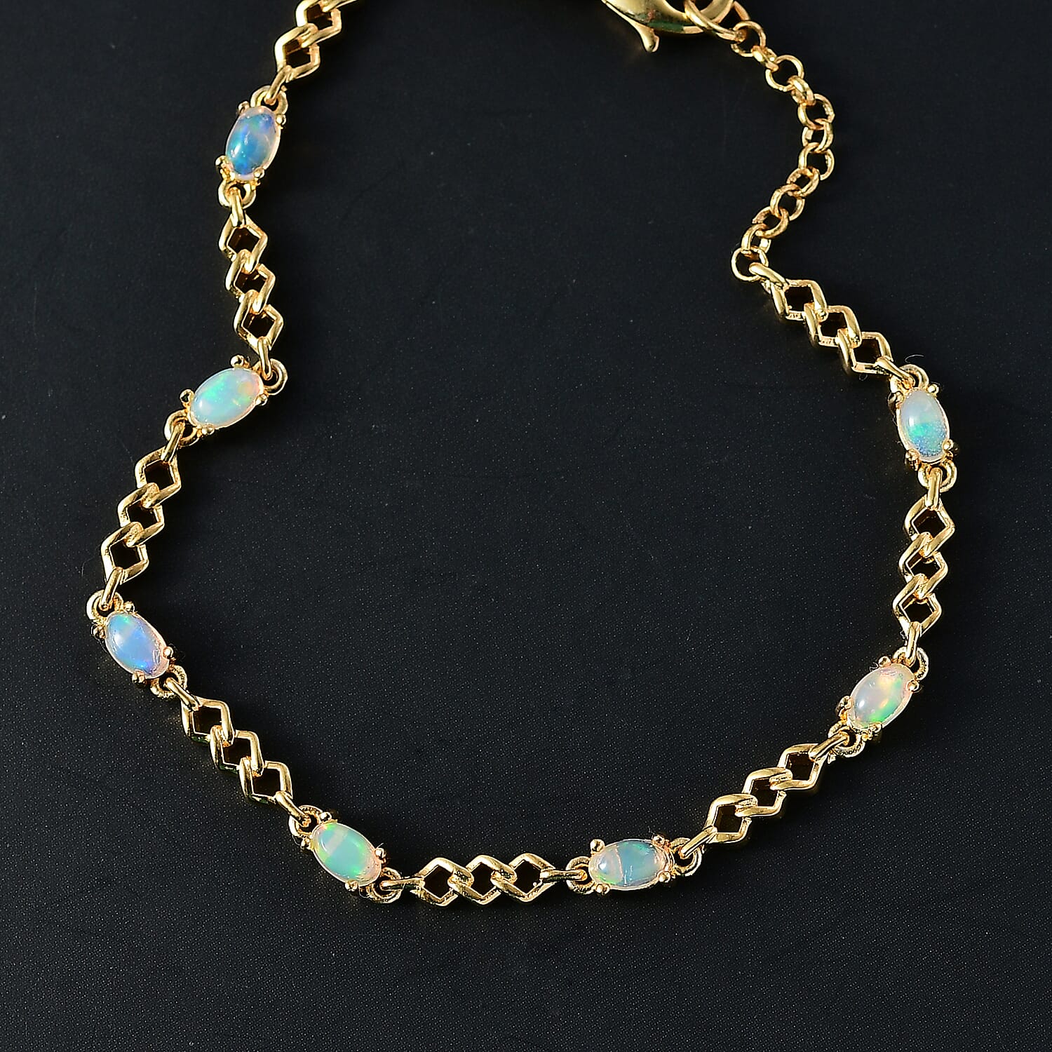 Ethiopian Opal Line Bracelet 1 Row (Size 7.5) in Yellow Gold Plated 1.22 Ct.