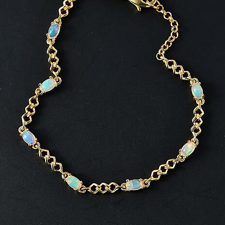 Ethiopian Opal Line Bracelet 1 Row (Size 7.5) in Yellow Gold Plated 1.22 Ct.