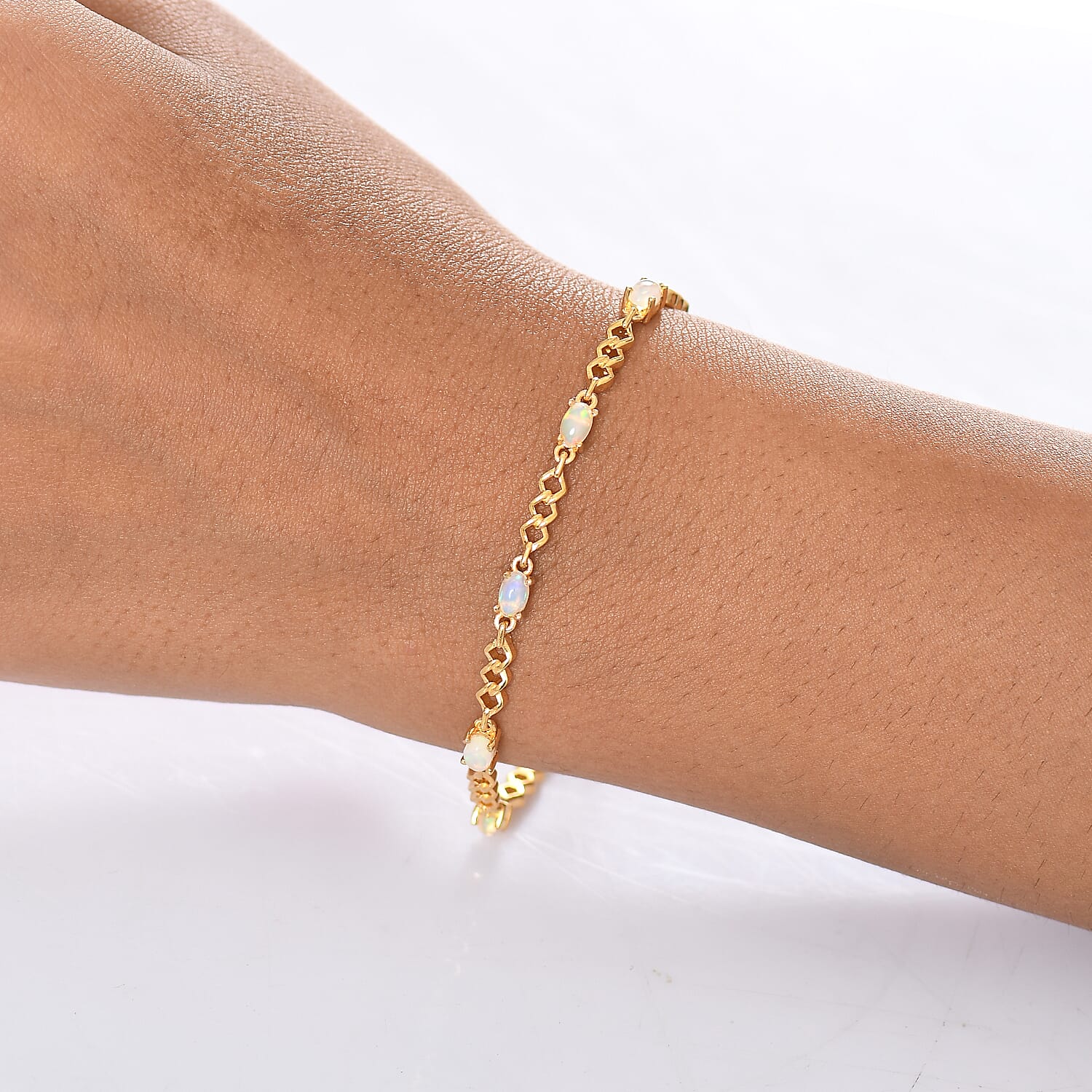 Ethiopian Opal Line Bracelet 1 Row (Size 7.5) in Yellow Gold Plated 1.22 Ct.