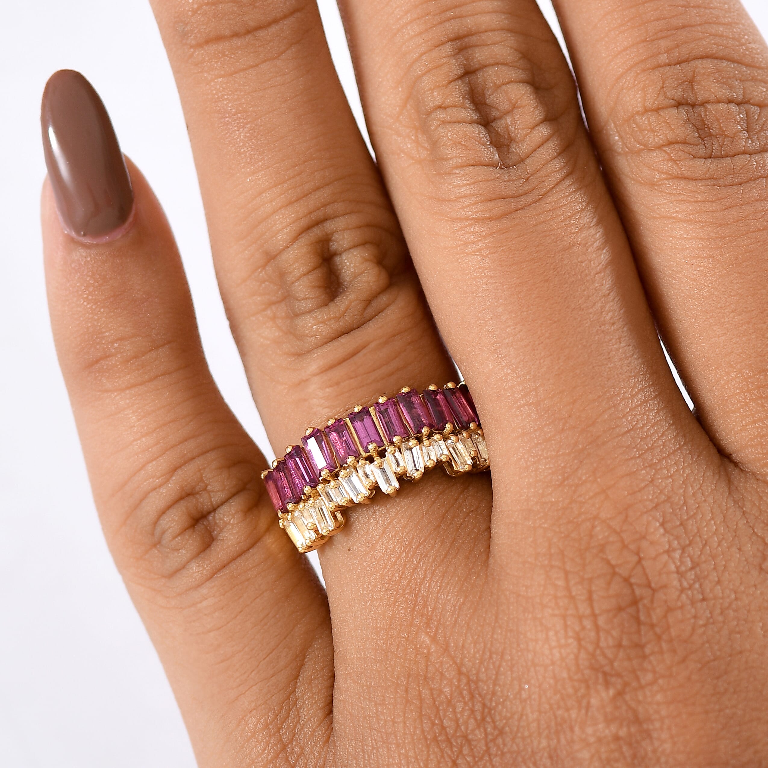 THE DESIGNER INSPIRED - D'Joy Rhodolite Garnet, White Topaz Fancy Ring Sterling Silver  2.180  Ct.