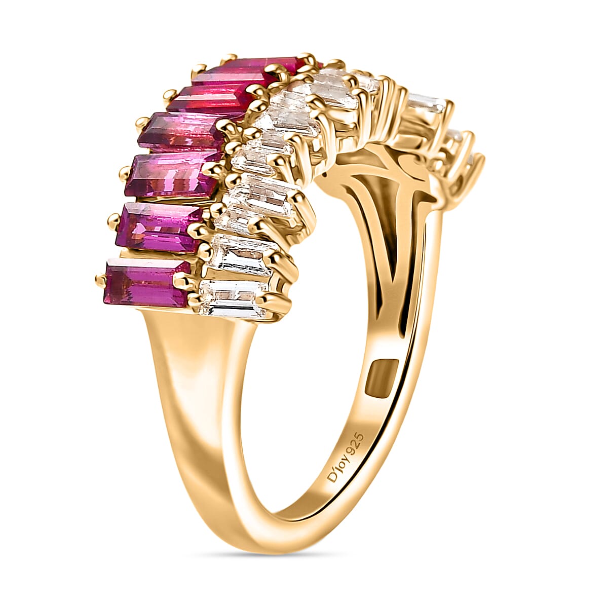 THE DESIGNER INSPIRED - D'Joy Rhodolite Garnet, White Topaz Fancy Ring Sterling Silver  2.180  Ct.