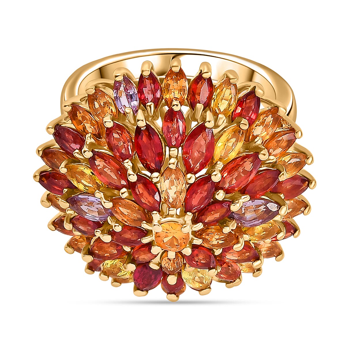 Rainbow Sapphire Cluster Ring in 18K Vermeil Yellow Gold Sterling Silver 7.89 Ct, Silver Wt. 6.40 Gms.