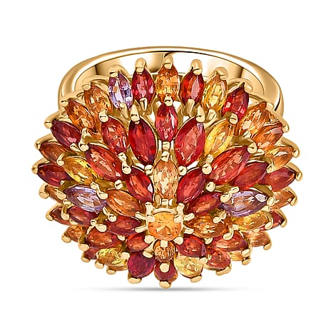 Rainbow Sapphire Cluster Ring in 18K Vermeil Yellow Gold Sterling Silver 7.89 Ct, Silver Wt. 6.40 Gms.