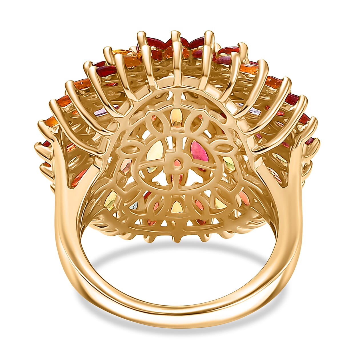 Rainbow Sapphire Cluster Ring in 18K Vermeil Yellow Gold Sterling Silver 7.89 Ct, Silver Wt. 6.40 Gms.