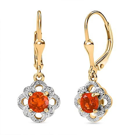 D'joy Fire Opal Solitaire Stud Earring with Lever Back in Yellow Gold & Platinum Overlay Sterling Silver