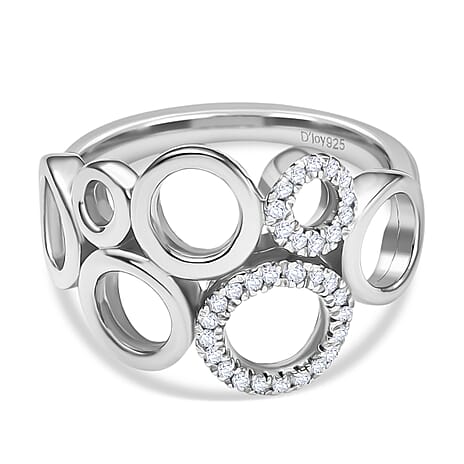 D'Joy Moissanite Bubble Ring in Platinum Overlay Sterling Silver