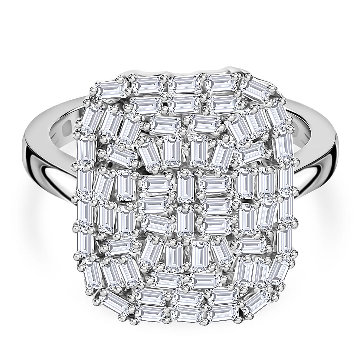 D'Joy Moissanite Firecracker Ring in Rhodium Overlay Sterling Silver