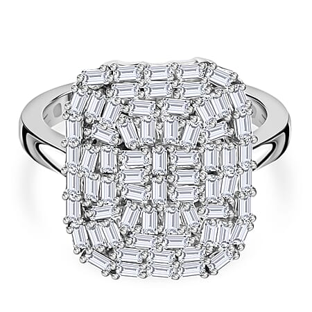 D'Joy Moissanite Firecracker Cluster Ring in Rhodium Overlay Sterling Silver 0.96 Ct.