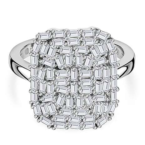 D'Joy Moissanite Firecracker Ring in Rhodium Overlay Sterling Silver