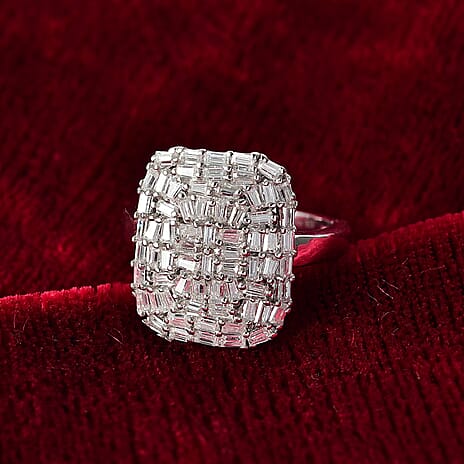 D'Joy Moissanite Firecracker Ring in Rhodium Overlay Sterling Silver