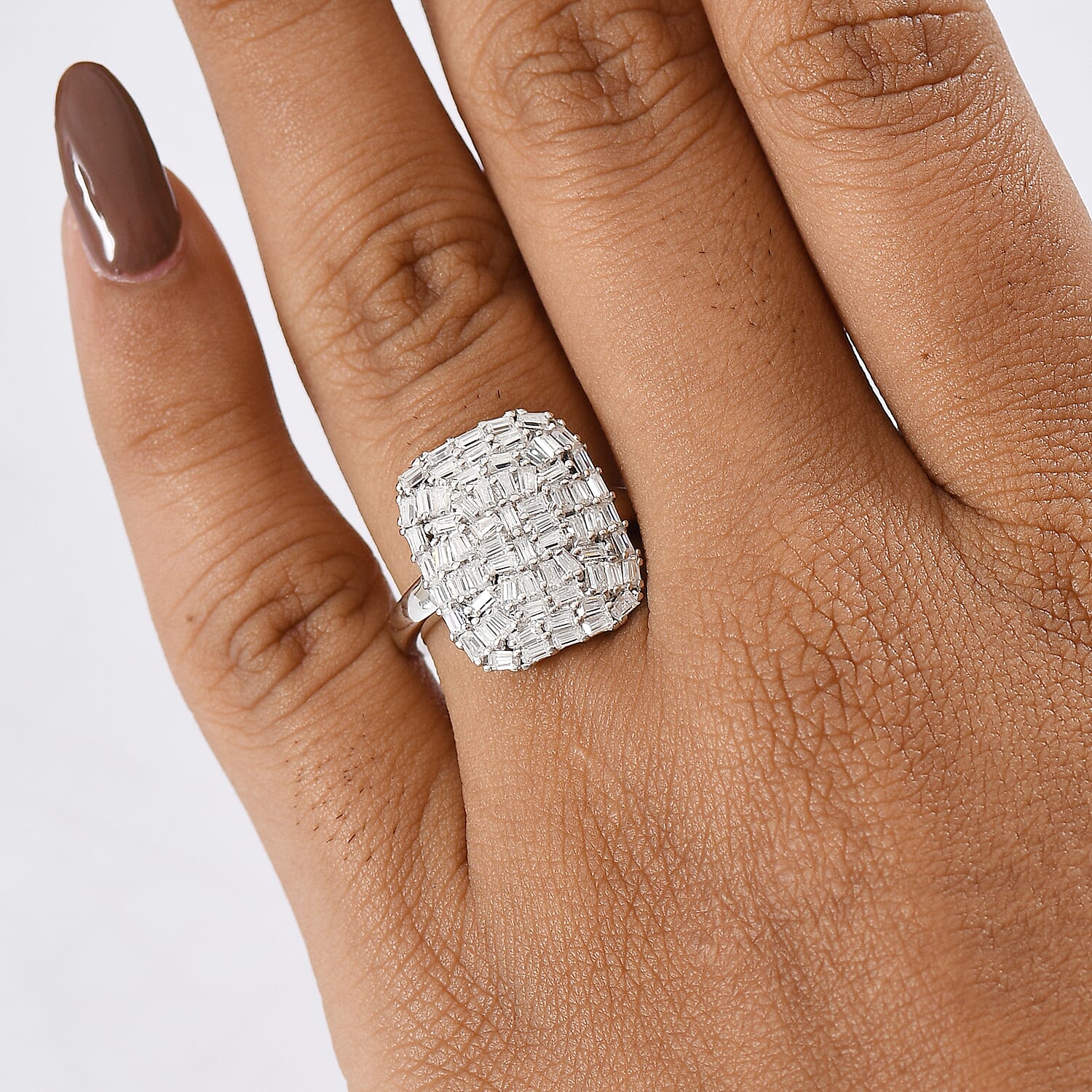 D'Joy Moissanite Firecracker Ring in Rhodium Overlay Sterling Silver