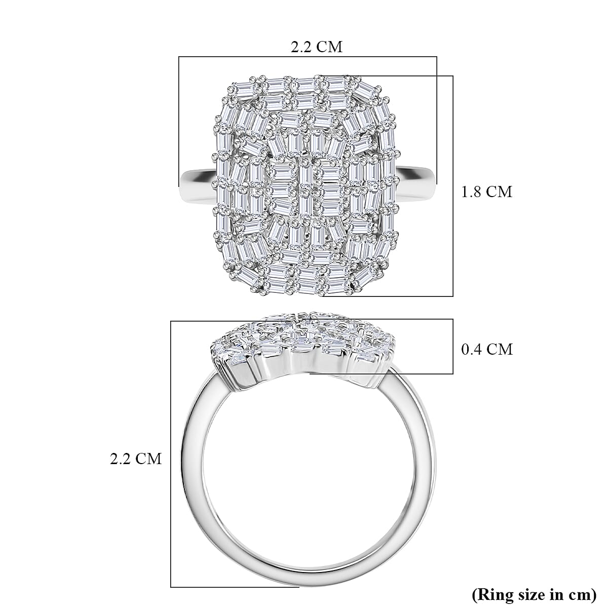 D'Joy Moissanite Firecracker Ring in Rhodium Overlay Sterling Silver