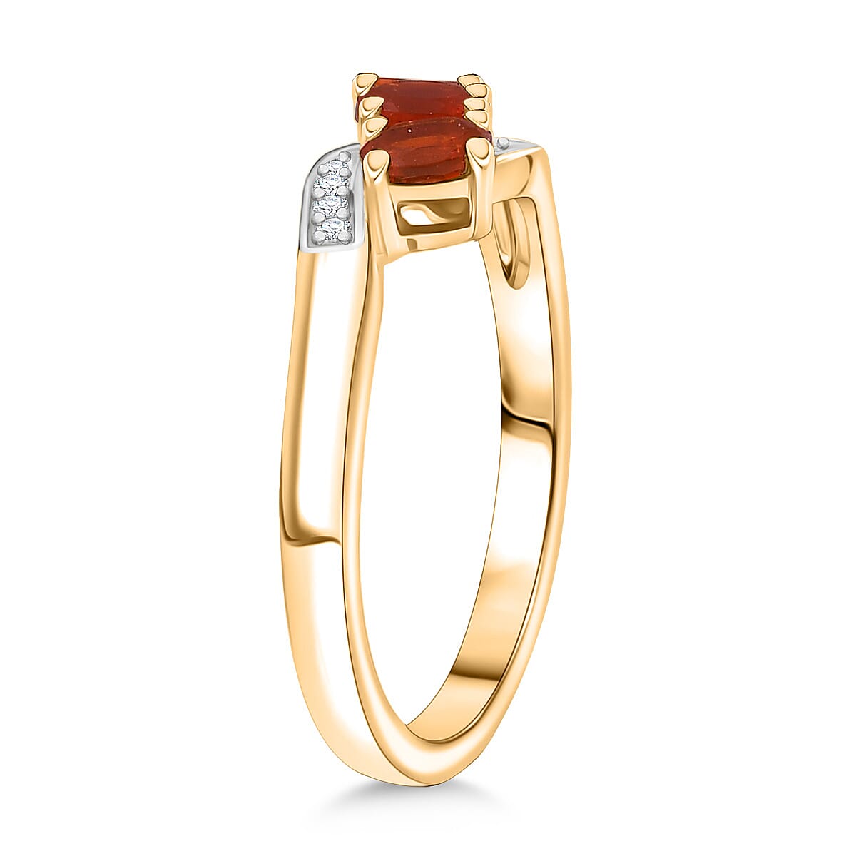 D'joy Crimson Fire Opal & White Zircon Ring in Yellow Gold Overlay Sterling Silver