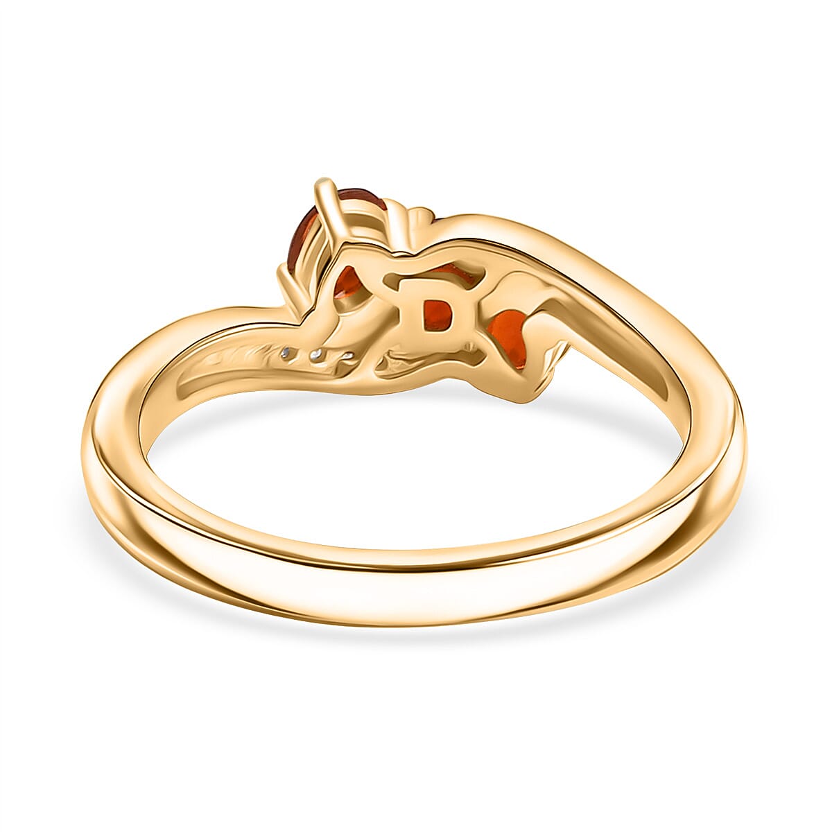 D'joy Crimson Fire Opal & White Zircon Ring in Yellow Gold Overlay Sterling Silver