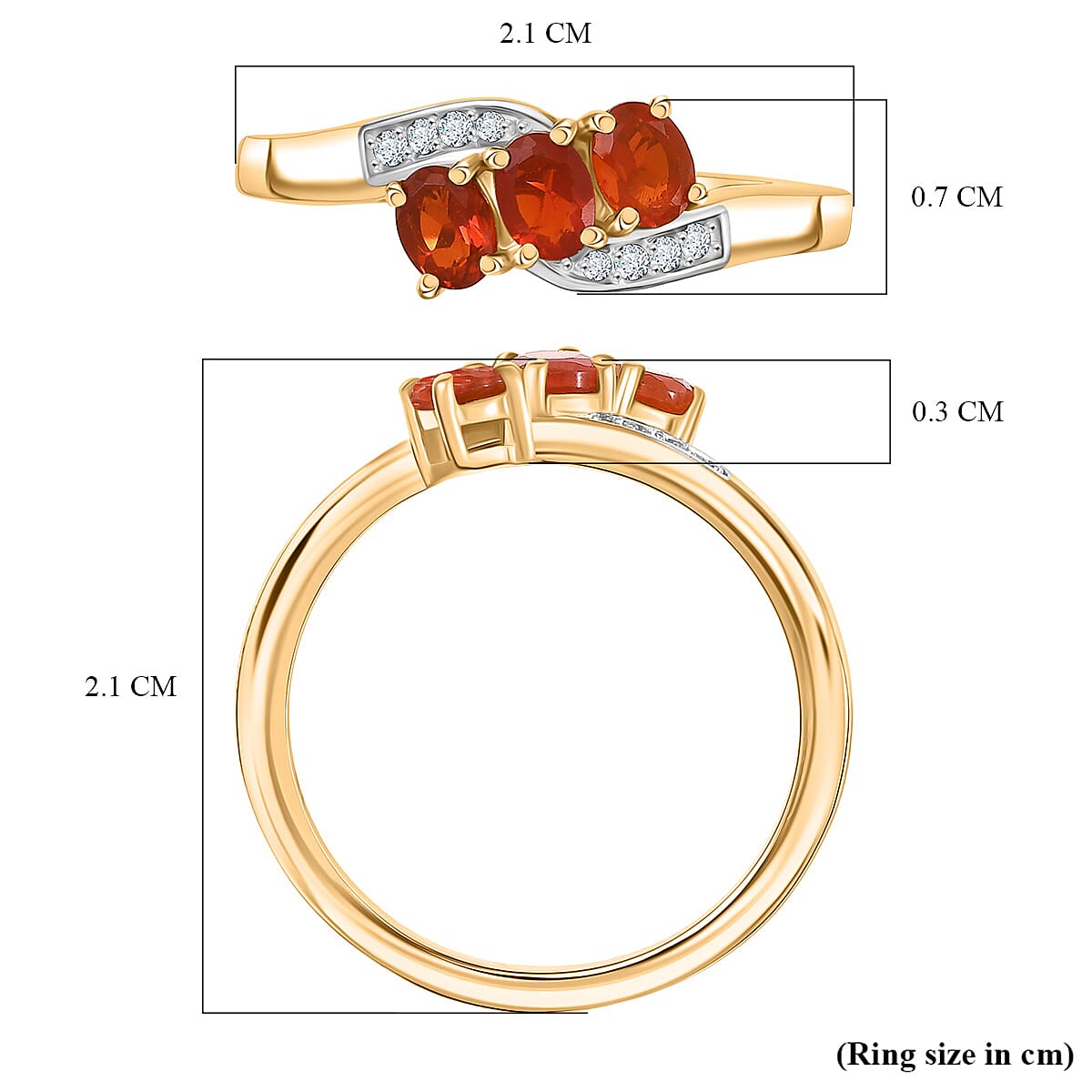 D'joy Crimson Fire Opal & White Zircon Ring in Yellow Gold Overlay Sterling Silver