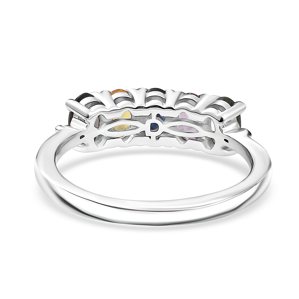 D'Joy Multi Sapphire & White Diamond Ring in Rhodium Overlay Sterling Silver 1.50 Ct.