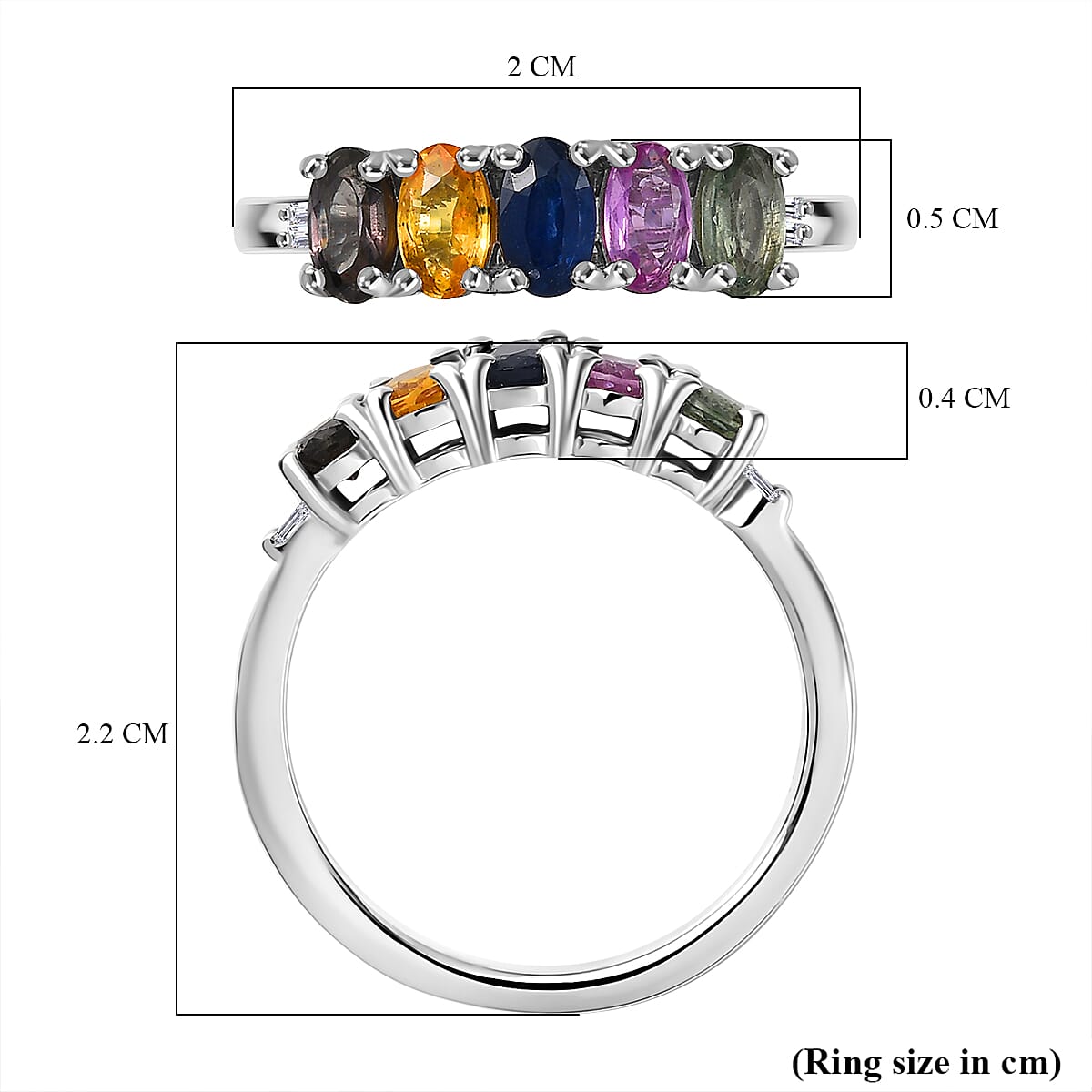 D'Joy Multi Sapphire & White Diamond Ring in Rhodium Overlay Sterling Silver 1.50 Ct.
