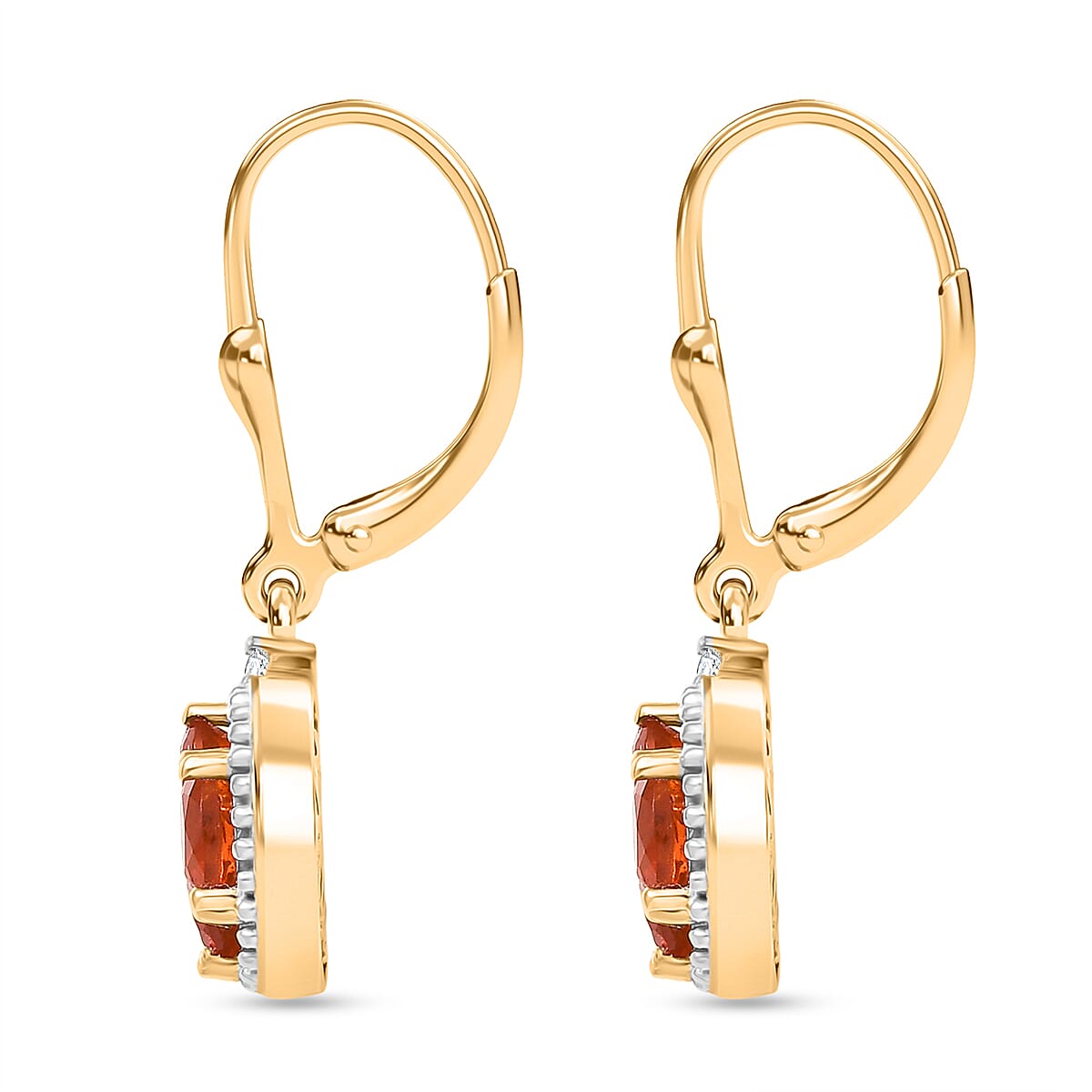 D'joy Fire Opal & White Zircon Cluster Earring with Lever Back in Yellow Gold Plating Sterling Silver