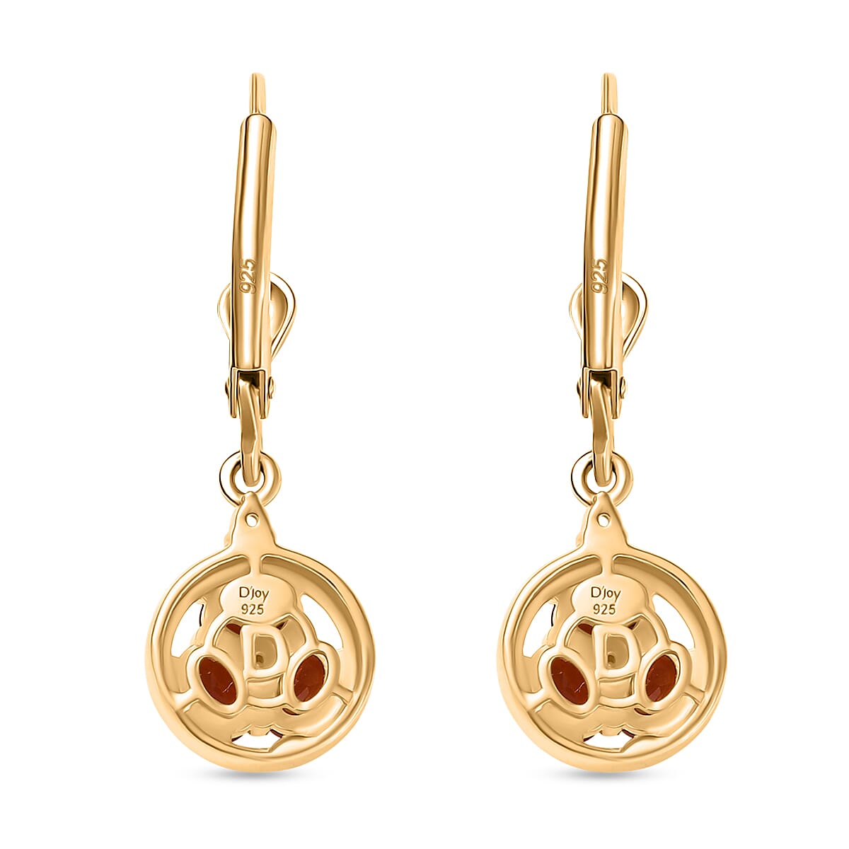 D'joy Fire Opal & White Zircon Cluster Earring with Lever Back in Yellow Gold Plating Sterling Silver