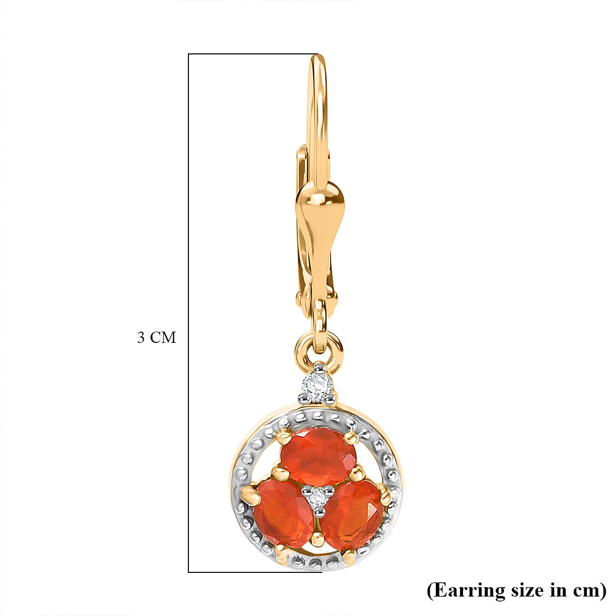 D'joy Fire Opal & White Zircon Cluster Earring with Lever Back in Yellow Gold Plating Sterling Silver