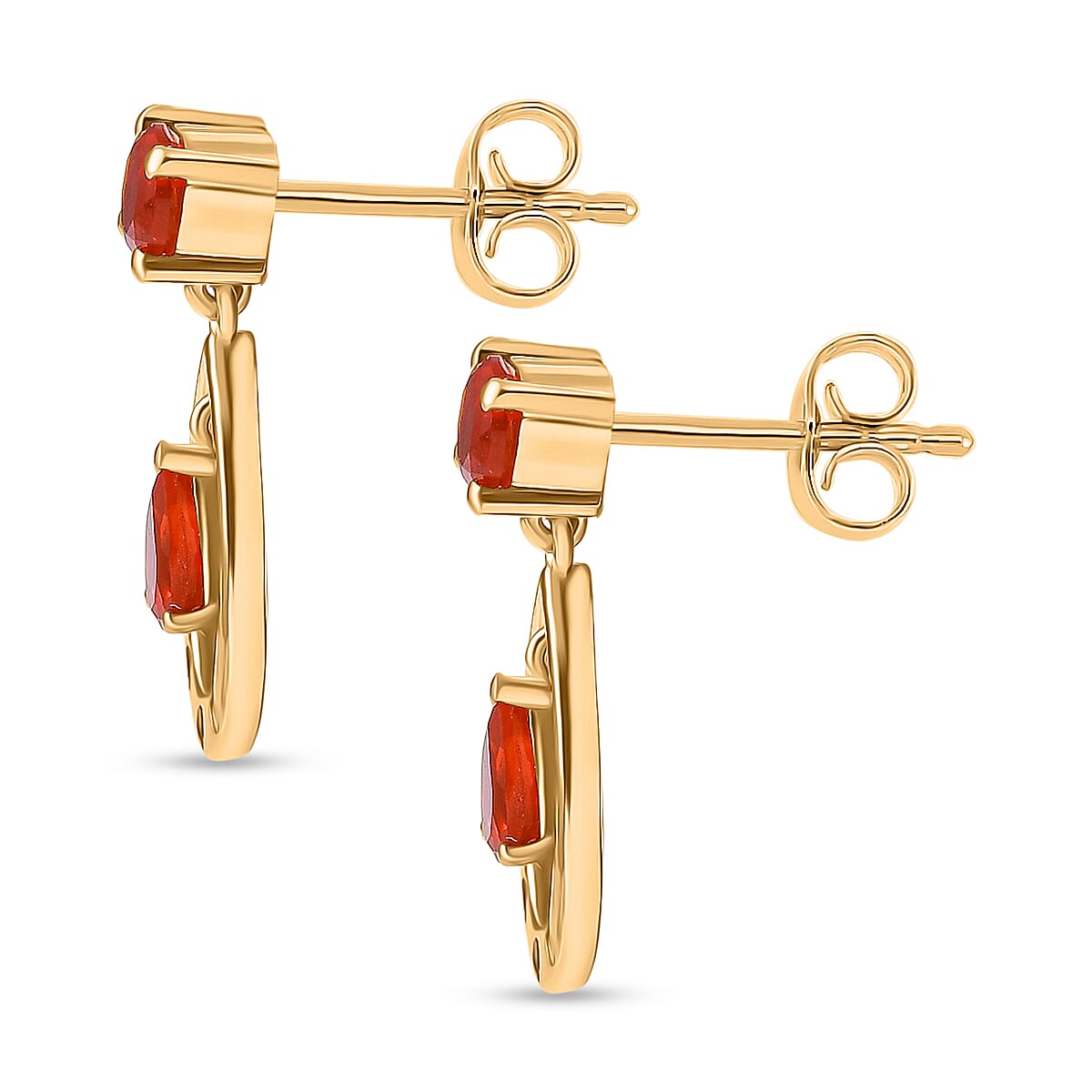 Fire Opal & White Zircon Dangling Earring with Push Back in Yellow Gold Overlay Sterling Silver