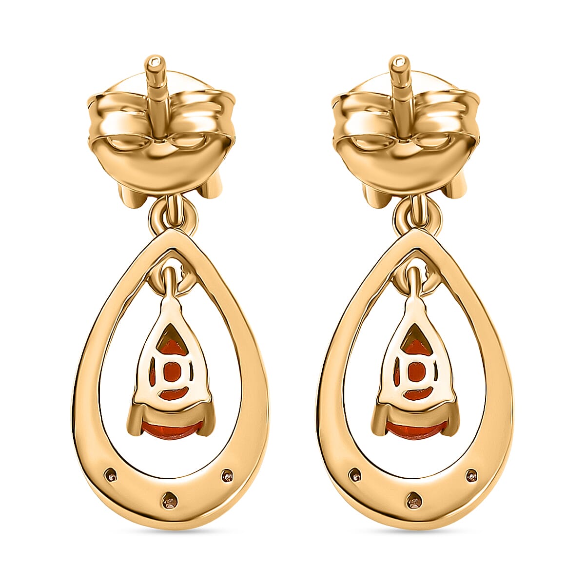 Fire Opal & White Zircon Dangling Earring with Push Back in Yellow Gold Overlay Sterling Silver