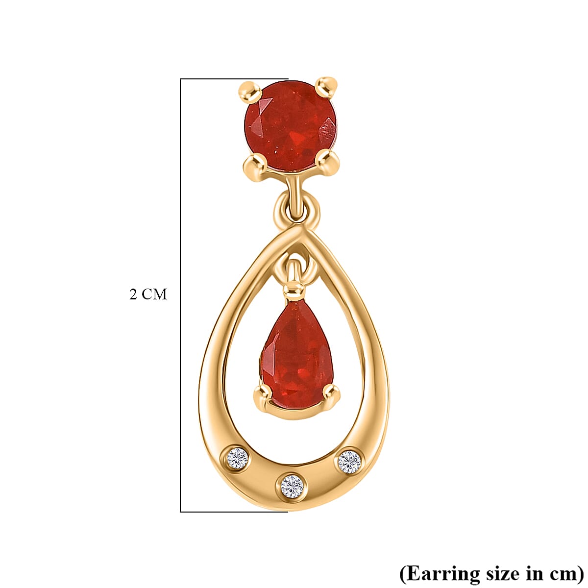 Fire Opal & White Zircon Dangling Earring with Push Back in Yellow Gold Overlay Sterling Silver