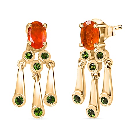 D'joy Fire Opal & Natural Chrome Diopside Earring with Push Back in Yellow Gold Overlay Sterling Silver