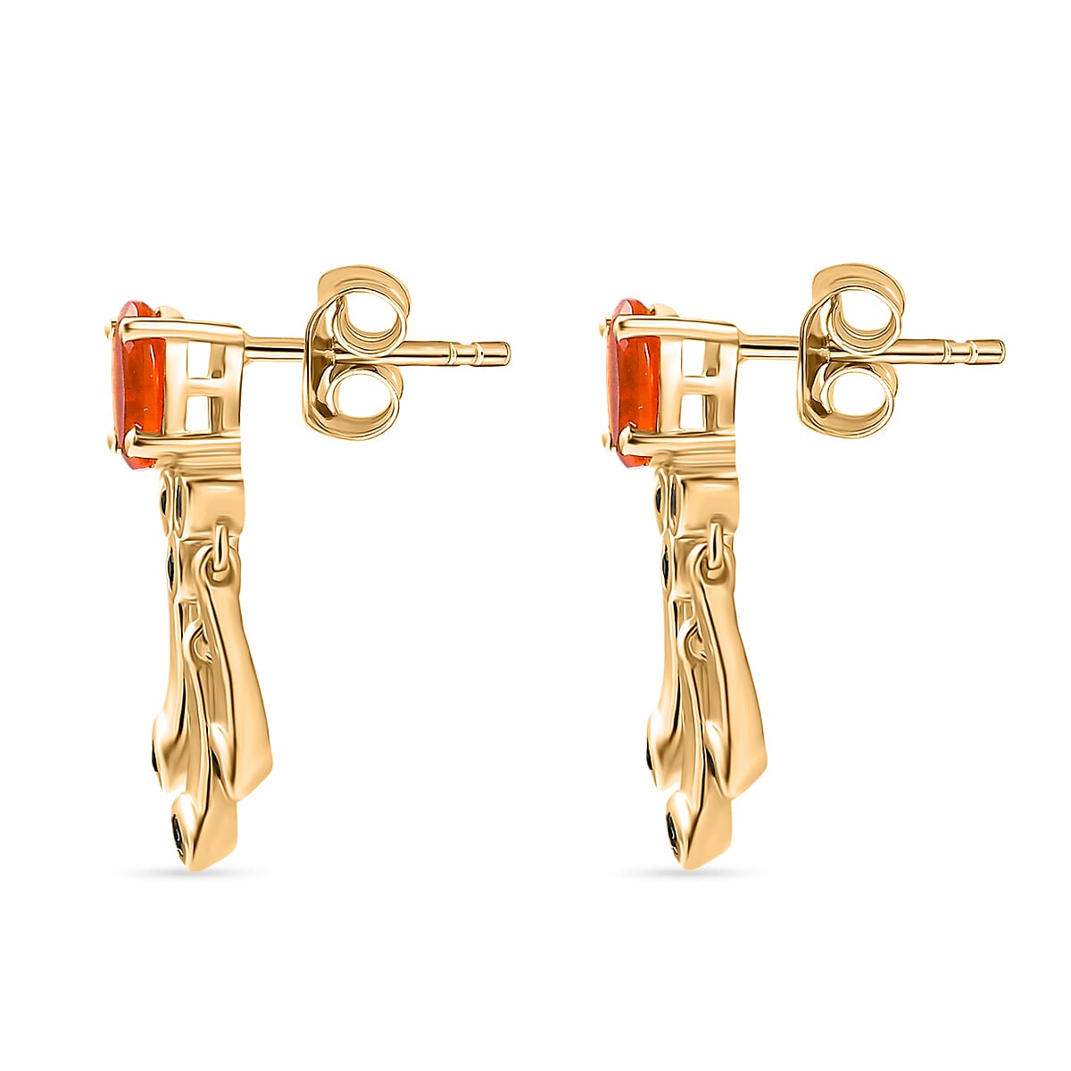 D'joy Fire Opal & Natural Chrome Diopside Earring with Push Back in Yellow Gold Overlay Sterling Silver