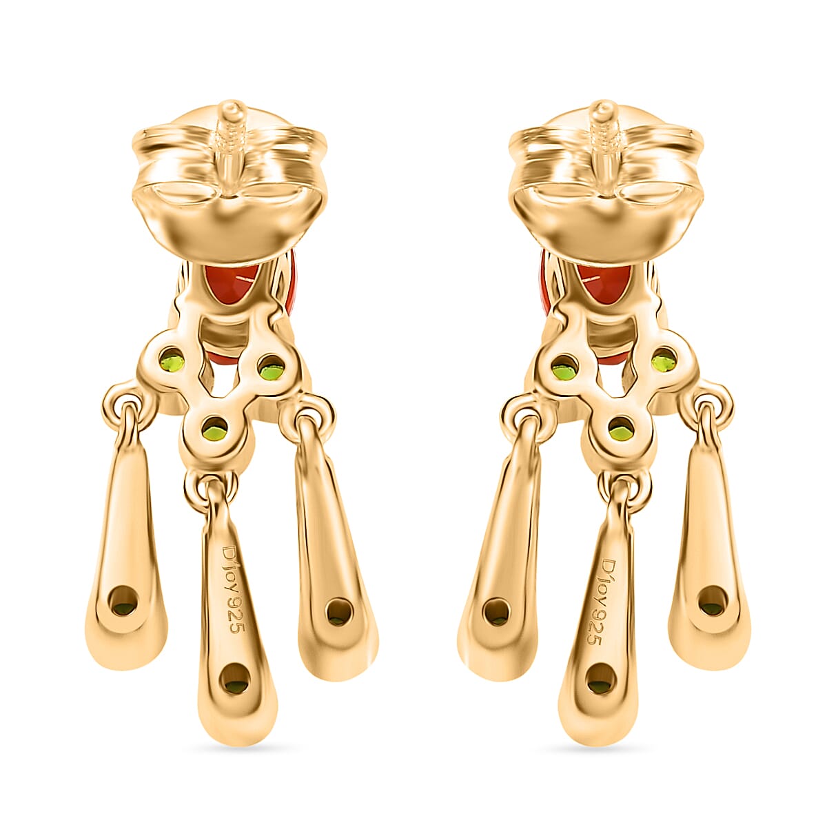 D'joy Fire Opal & Natural Chrome Diopside Earring with Push Back in Yellow Gold Overlay Sterling Silver
