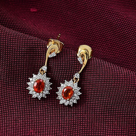 D'joy Fire Opal & White Zircon Earring with Push Back in 18K Vermeil Yellow Gold Overlay Sterling Silver