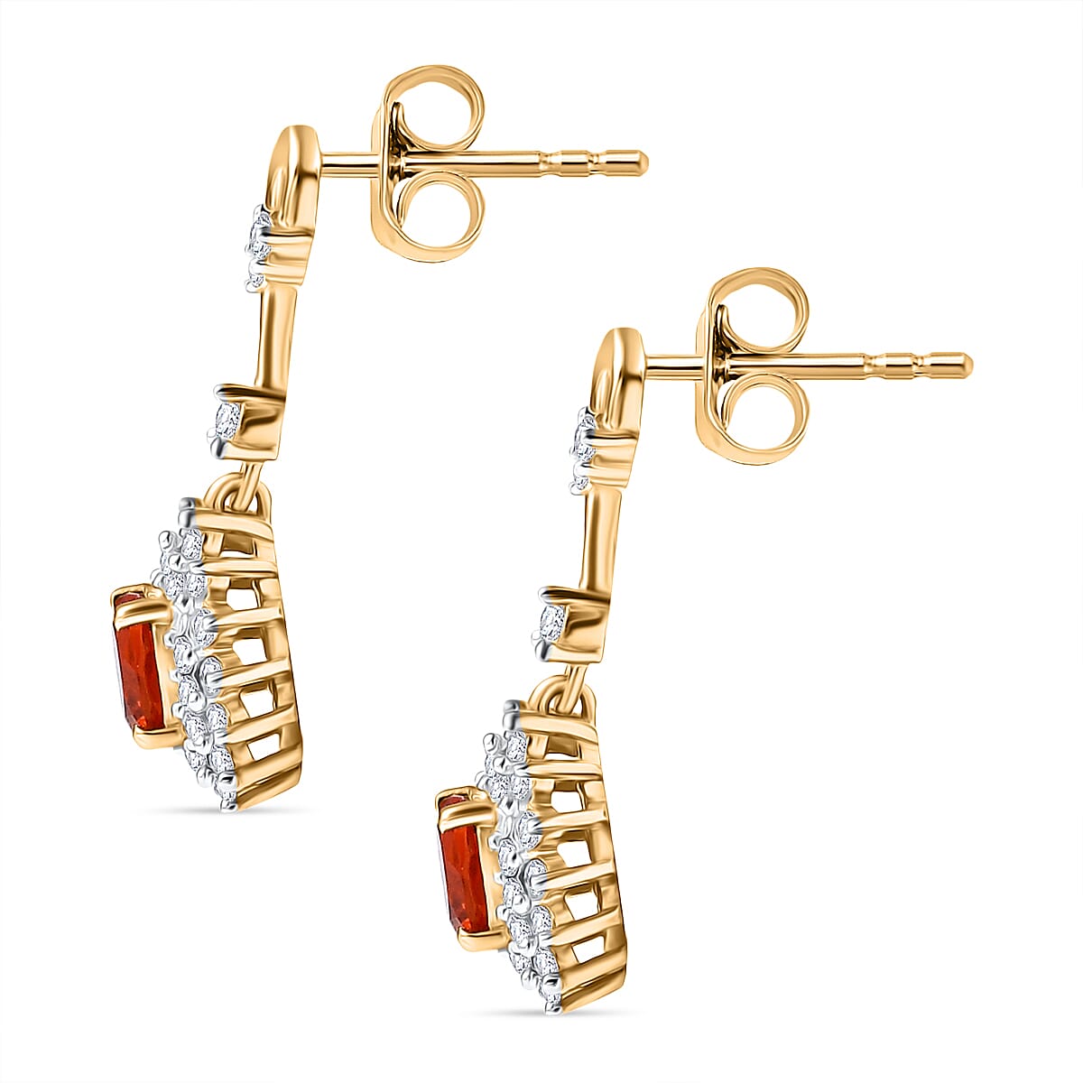 D'joy Fire Opal & White Zircon Earring with Push Back in 18K Vermeil Yellow Gold Overlay Sterling Silver