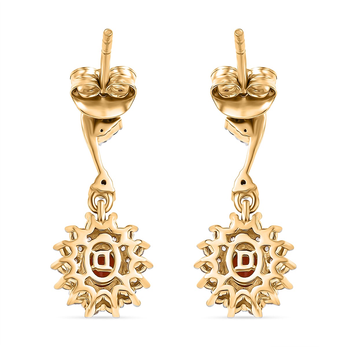 D'joy Fire Opal & White Zircon Earring with Push Back in 18K Vermeil Yellow Gold Overlay Sterling Silver