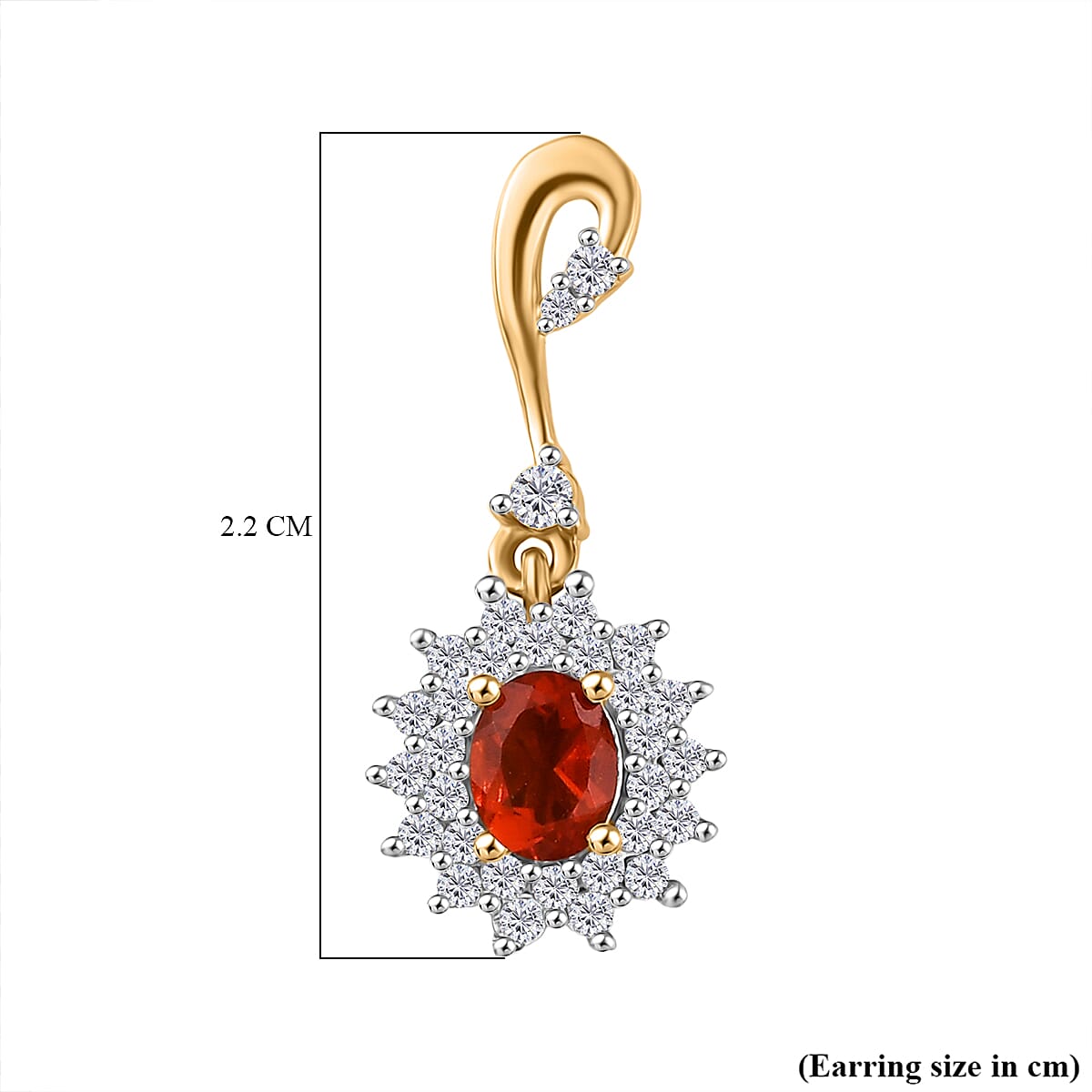 D'joy Fire Opal & White Zircon Earring with Push Back in 18K Vermeil Yellow Gold Overlay Sterling Silver