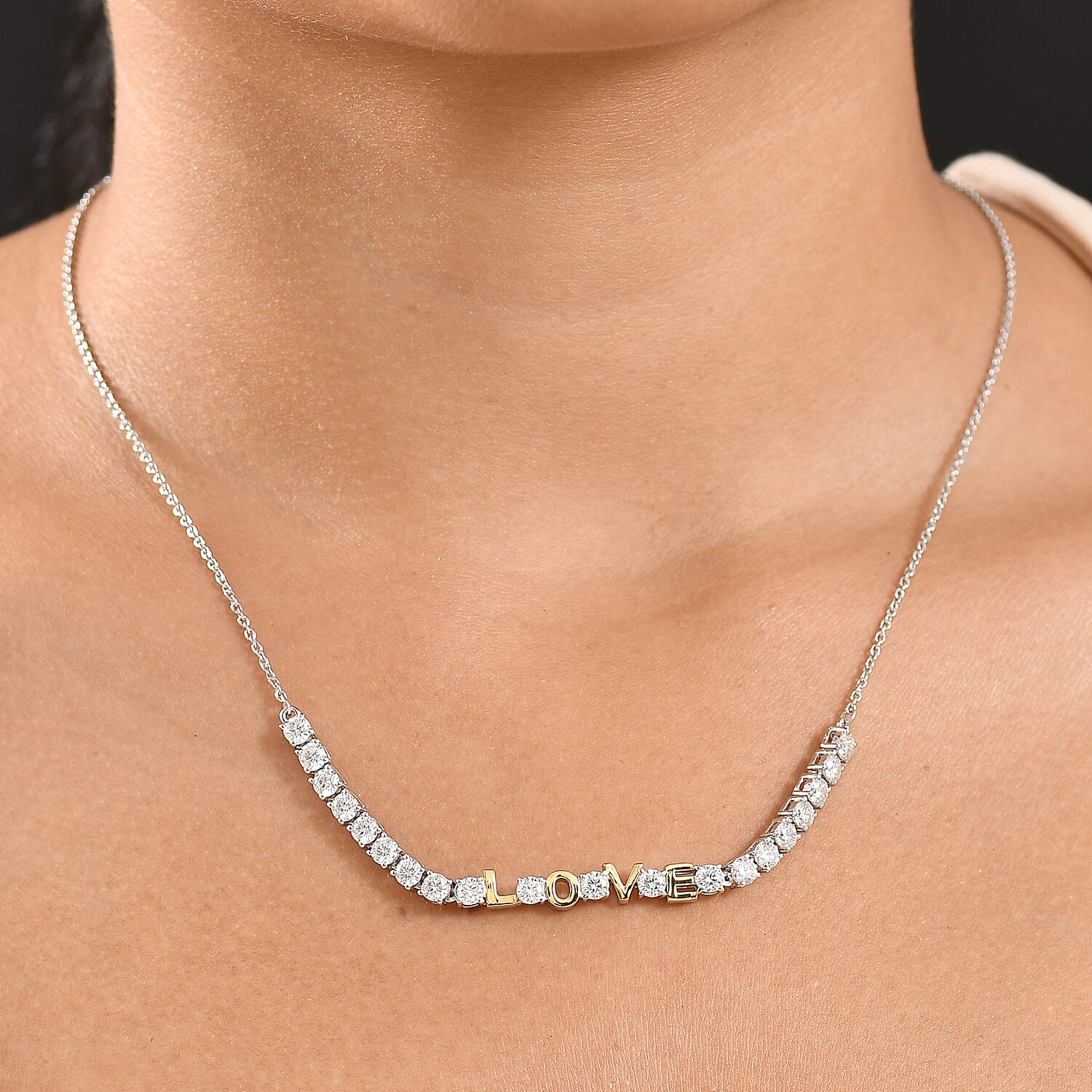 D'Joy Moissanite Fancy Necklace (Size - 20) Sterling Silver  3.180  Ct.