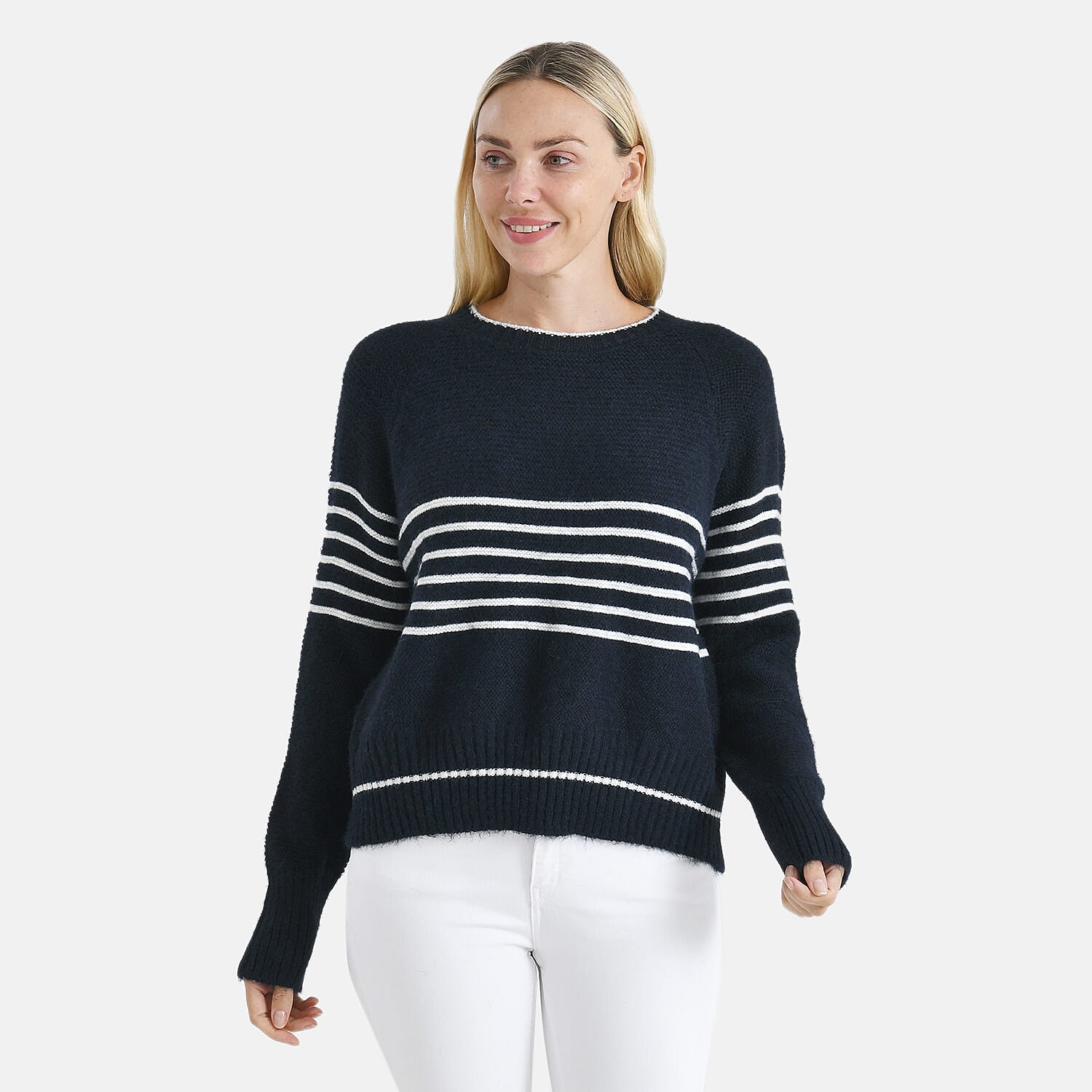 La Marey Soft Touch Striped Jumper (Size M) - Navy & White
